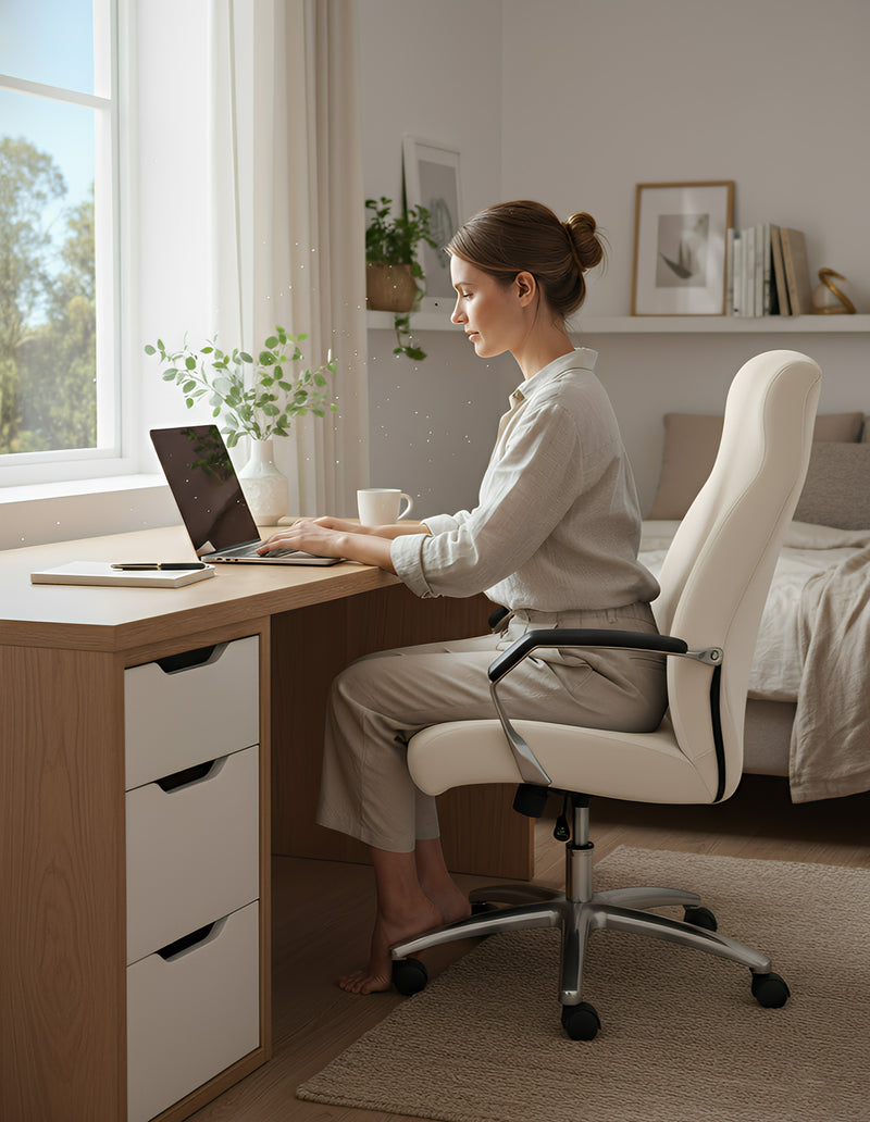 Anyseat Ivory Velvet Office Chair Cover – Zippered Stretchable High‑Back Slipcover Protector