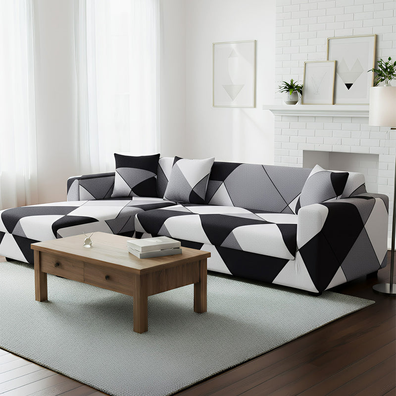 Anyseat 4-Seater Sofa Cover – Black White Geometric Style Slipcover for Living Room Chair Protection
