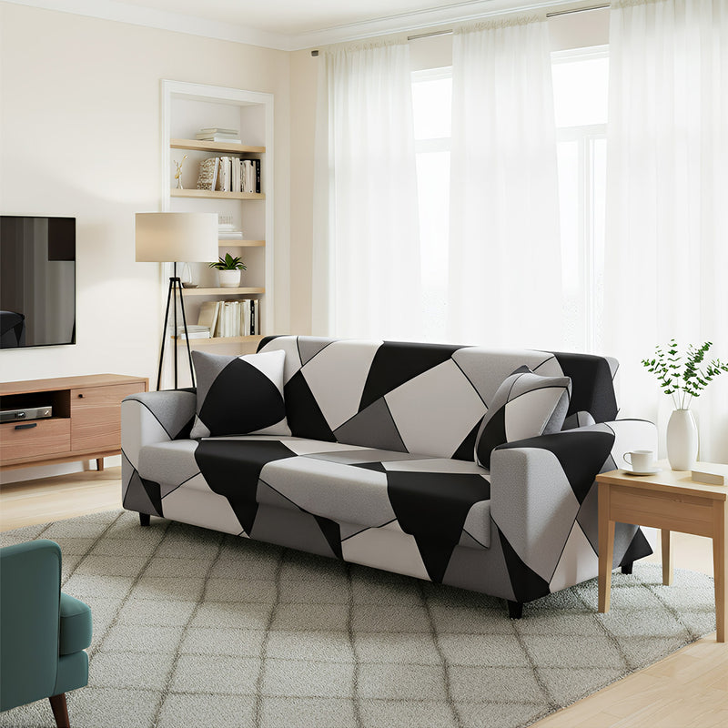 Anyseat 3-Seater Sofa Cover – Black White Geometric Style Slipcover for Living Room Chair Protection