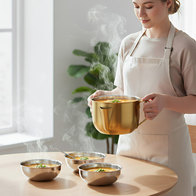 Anygleam Gold Stainless Steel Separator Pot 1000ML – Golden Oil Filter Bowl for Soup, Gravy, Water & Fat Removal Kitchen Tool