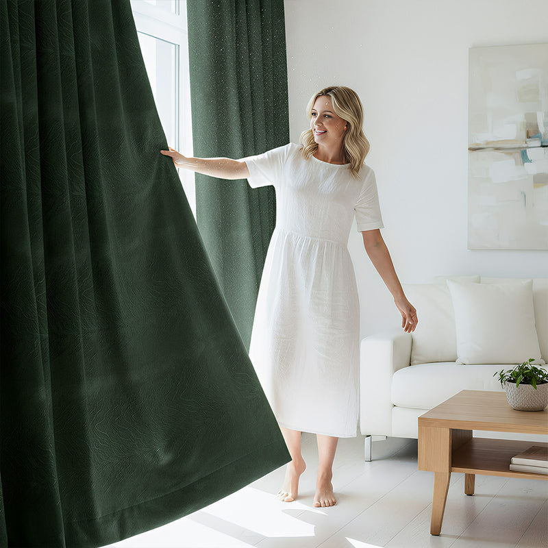 Anydrape 100cm Green High Quality Modern Velvet Blackout Curtains for Living Room Bedroom Dining Luxury Window Drape