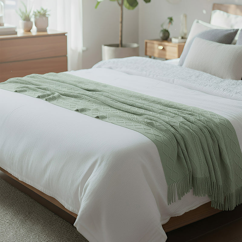 Anycozy Gray Faux Cashmere Throw Blanket Diamond Knit 150x230cm