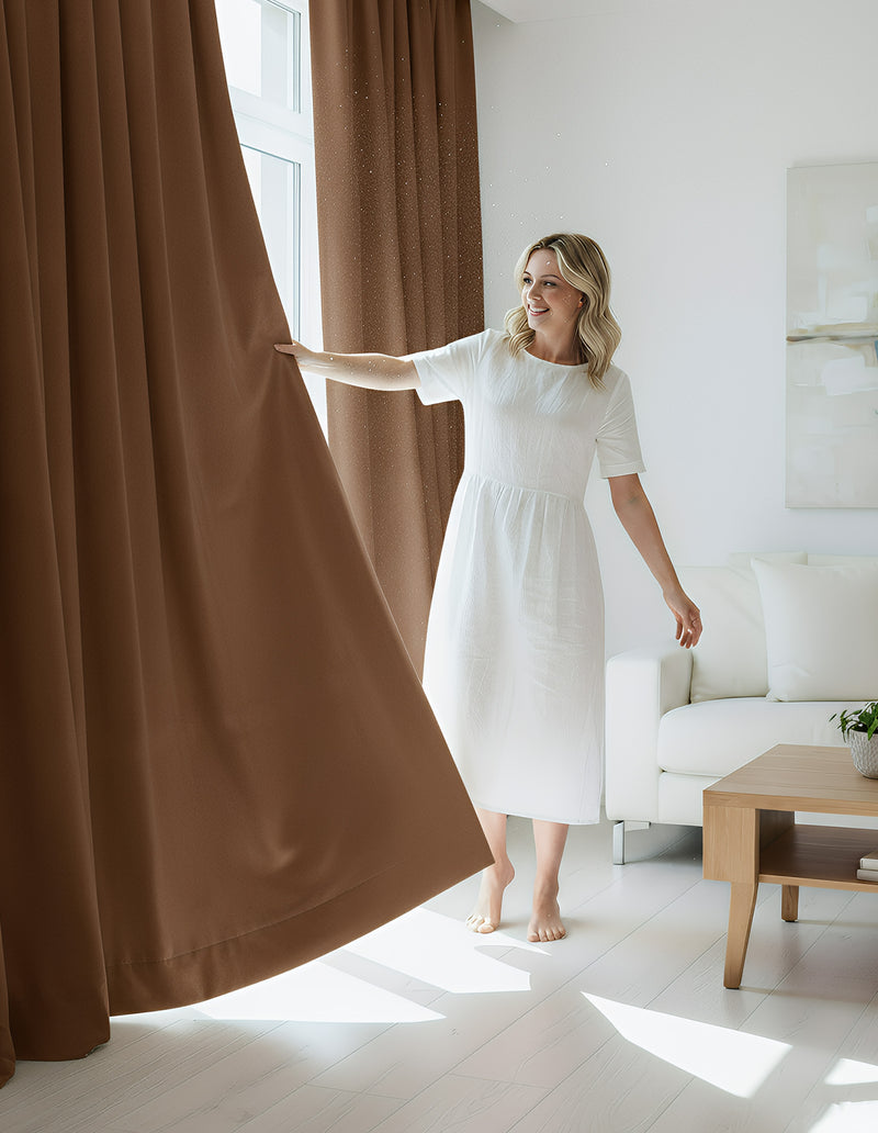 Anydrape 100cm Chocolate High Quality Modern Wool Velvet Blackout Curtains for Living Room Bedroom Dining Luxury Window Drape