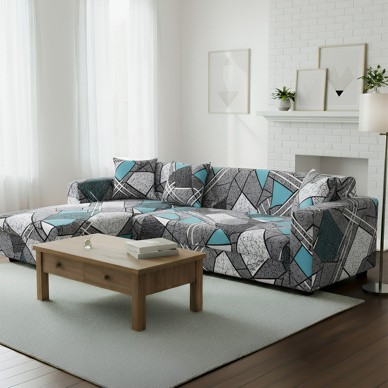 Anyseat 4-Seater Sofa Cover – Dark Grey Geometric Style Slipcover for Living Room Chair Protection