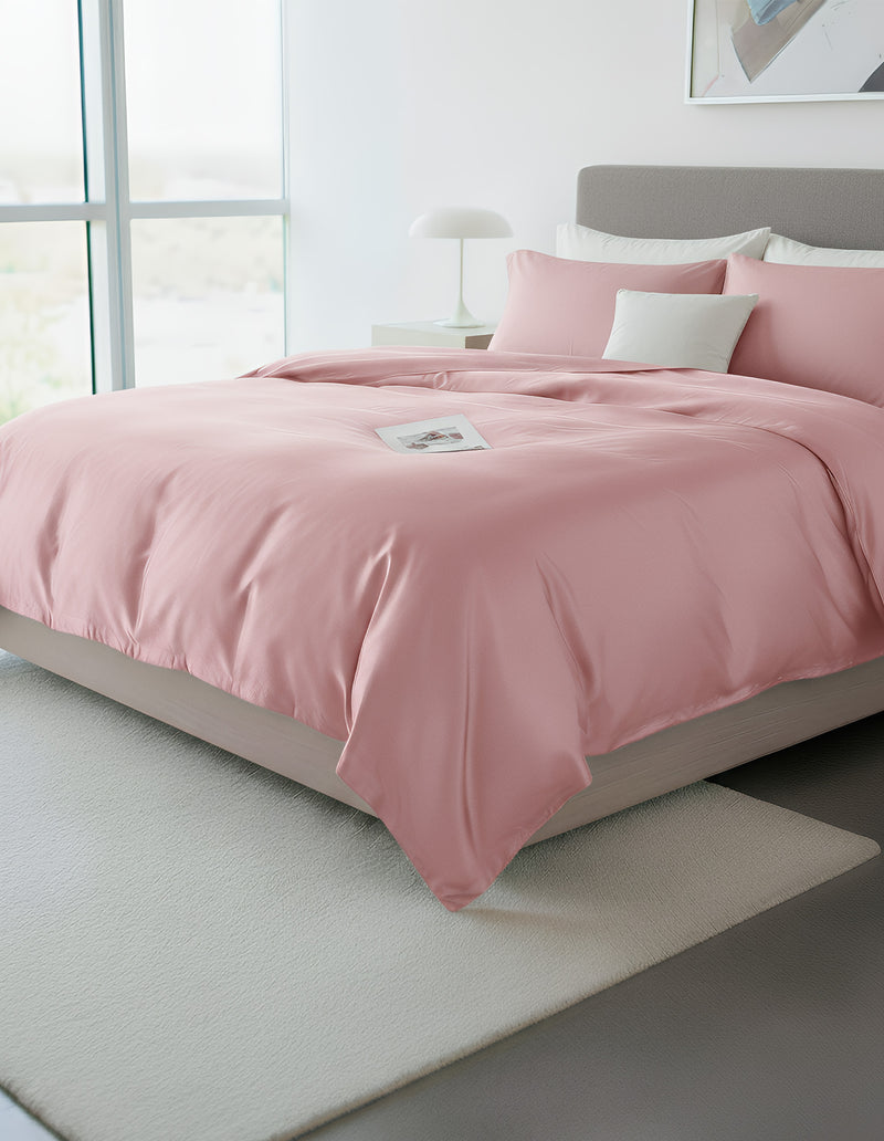 Anycozy Beddings Light Pink US King Size 3 Pcs High End Satin Smooth Duvet Cover Set Luxury Polyester Silky Soft Cozy Bedding Set