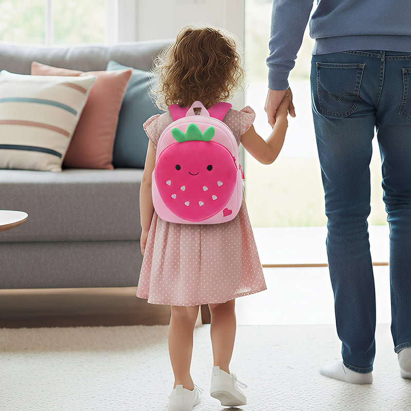 Anypack 3D  Pink Strawberry Kids School Backpack Cute Cartoon Animal Style Children Toddler Plush Bag Perfect Accessories For Boys and Girls
