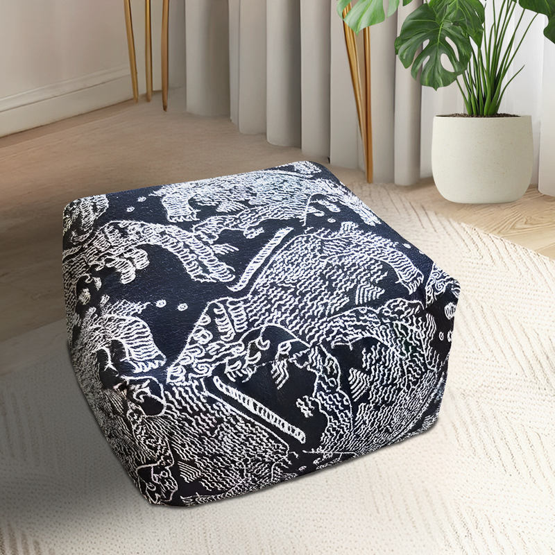 Anypillow 2PC 55x30cm Black Squared Soft Pouffe Seat Cushion Elegant Home Accent Decor Stylish Footstool