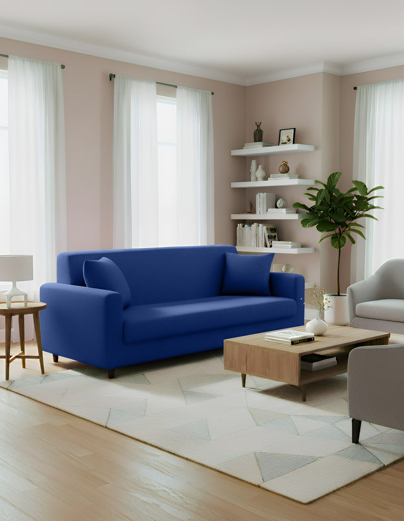 Anyhouz 3 Seater Sofa Cover Plain Royal Blue Style and Protection For Living Room Sofa Chair Elastic Stretchable Slipcover