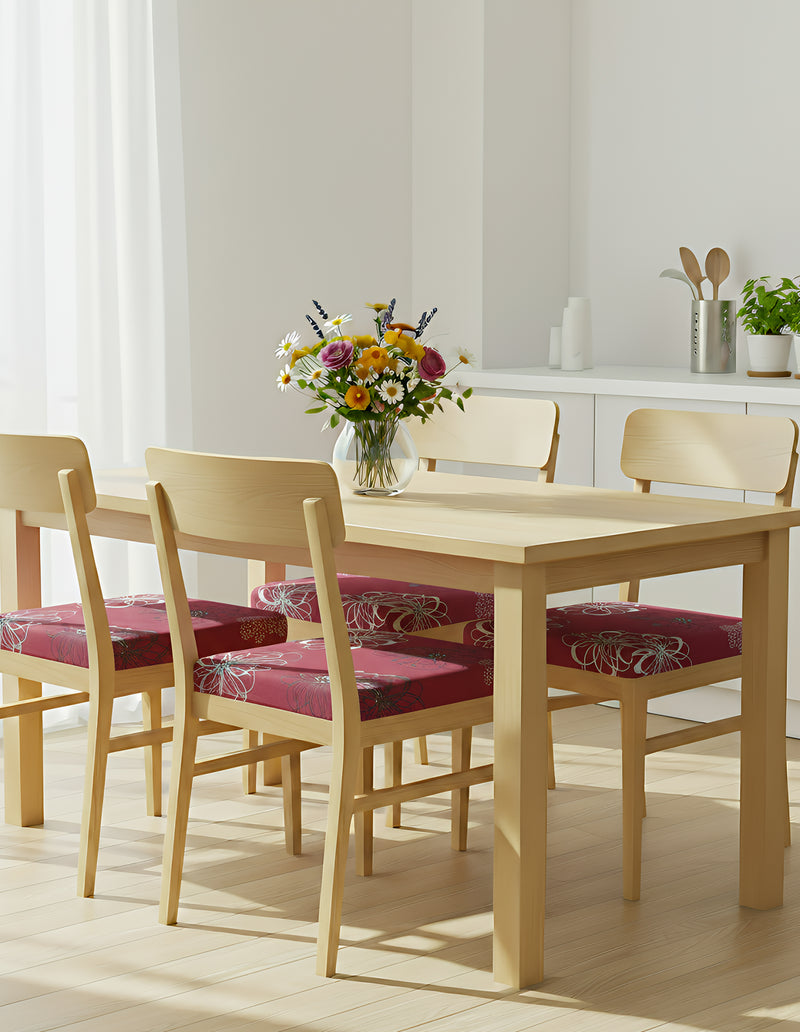 Anyseat Maroon Simple Floral White Print Chair Cover – Stretch Washable Removable Seat Cover for Dining & Kitchen