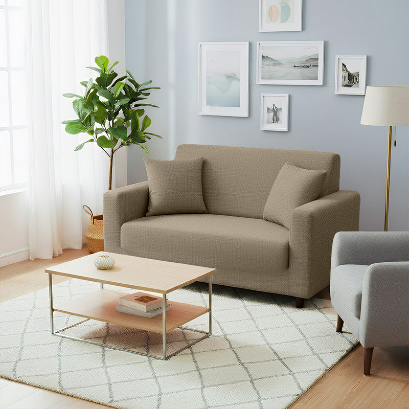 Anyhouz 2 Seater Sofa Cover Plain Beige Style and Protection For Living Room Sofa Chair Elastic Stretchable Slipcover