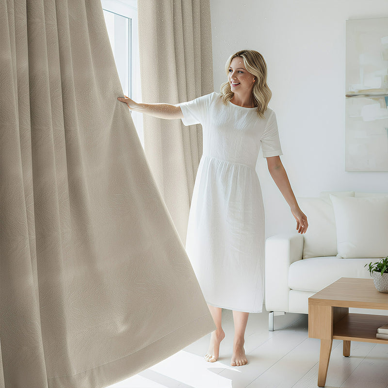 Anydrape 200cm Beige High Quality Modern Velvet Blackout Curtains for Living Room Bedroom Dining Luxury Window Drape