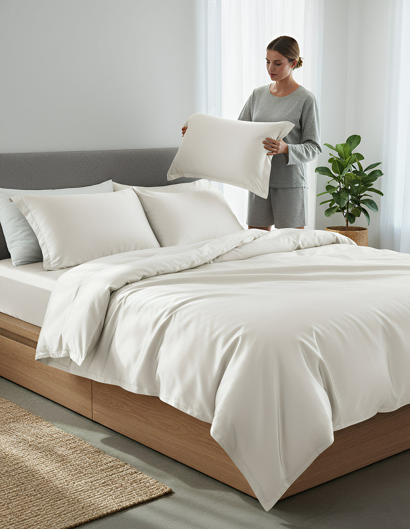 Anycozy Beddings White AU Double Size 3 Pcs High End Satin Smooth Duvet Cover Set Luxury Polyester Silky Soft Cozy Bedding Set