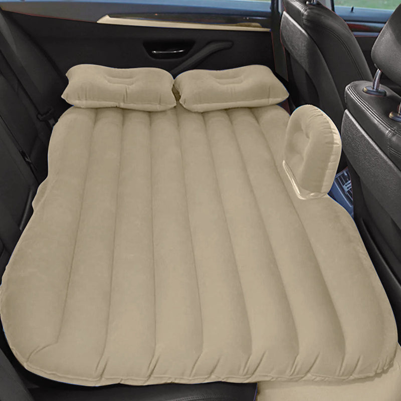 Inflatable Car Mattress Beige Stripe  Portable Camping Rest Air Bed Travel Compact Sleeping Kit Essentials