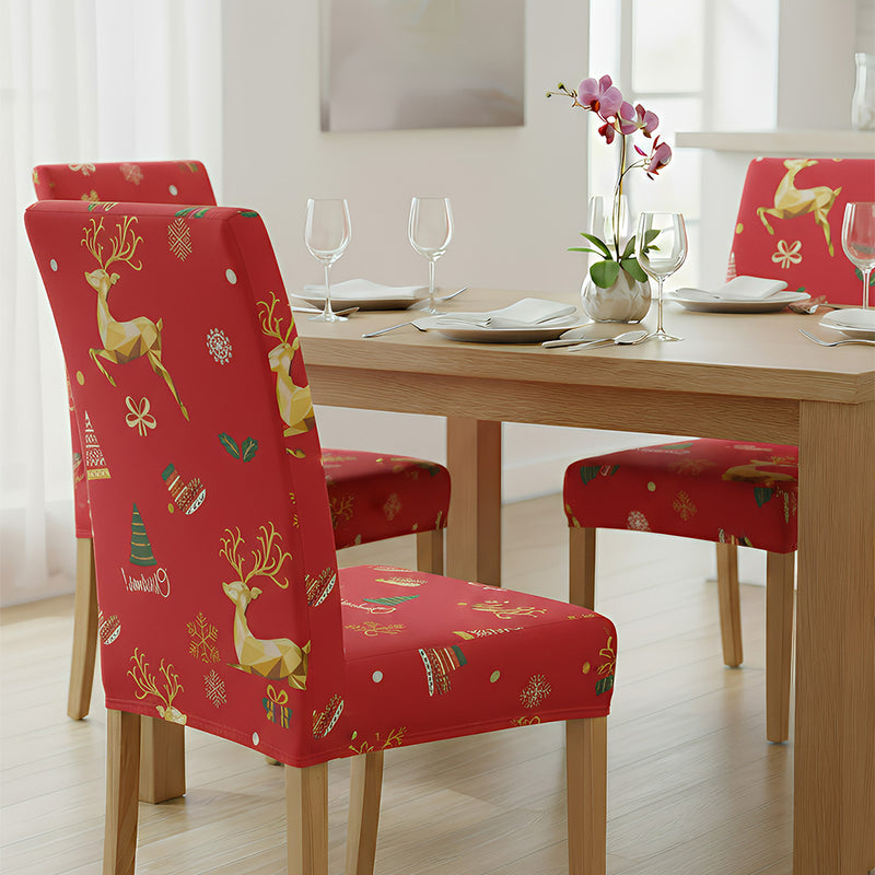 Anyseat Red Mix Christmas Print Design Elastic Chair Cover – Plain Christmas Dining Slipcover & Home Décor