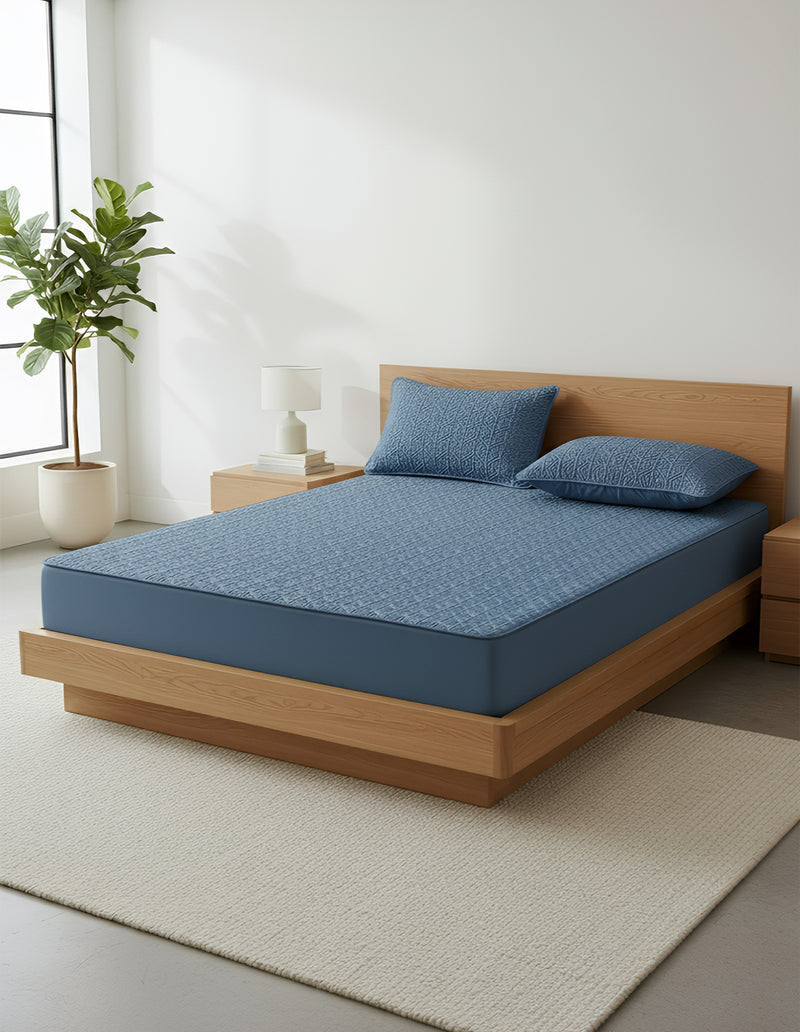 Anycozy Mattress Cover Blue 140x200cm Pure Cotton Soft Quilted Bed Sheet Anti-bacterial Protector Cover