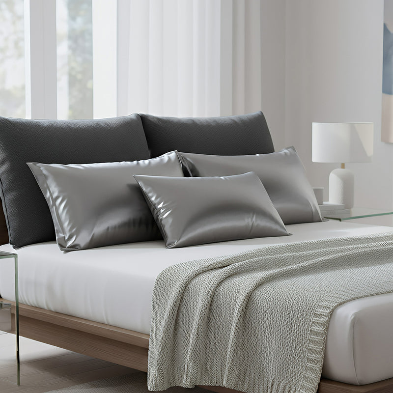 ANYHOUZ Pillowcase Silver Grey Luxury Soft Natural Mulberry Silky Two Sided Satin Cover