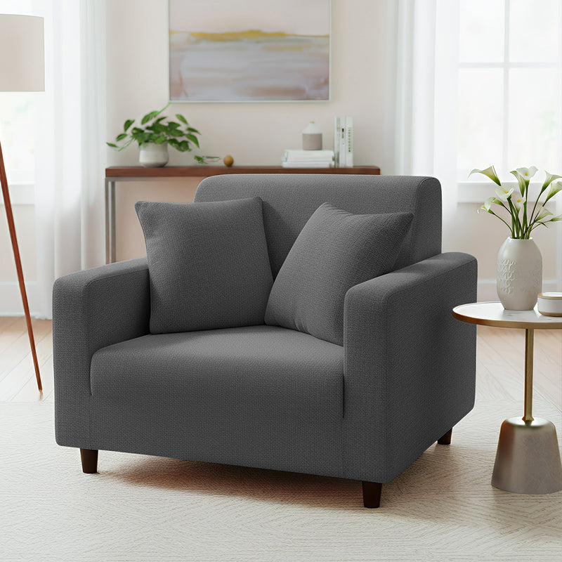 Anyhouz 1 Seater Sofa Cover Plain Grey Style and Protection For Living Room Sofa Chair Elastic Stretchable Slipcover