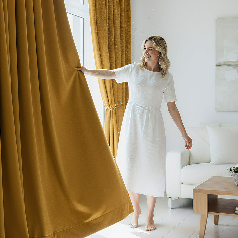 Anydrape Mustard Velvet Blackout Curtains – High‑Quality Modern Luxury Drapes for Living Room, Bedroom & Dining Windows