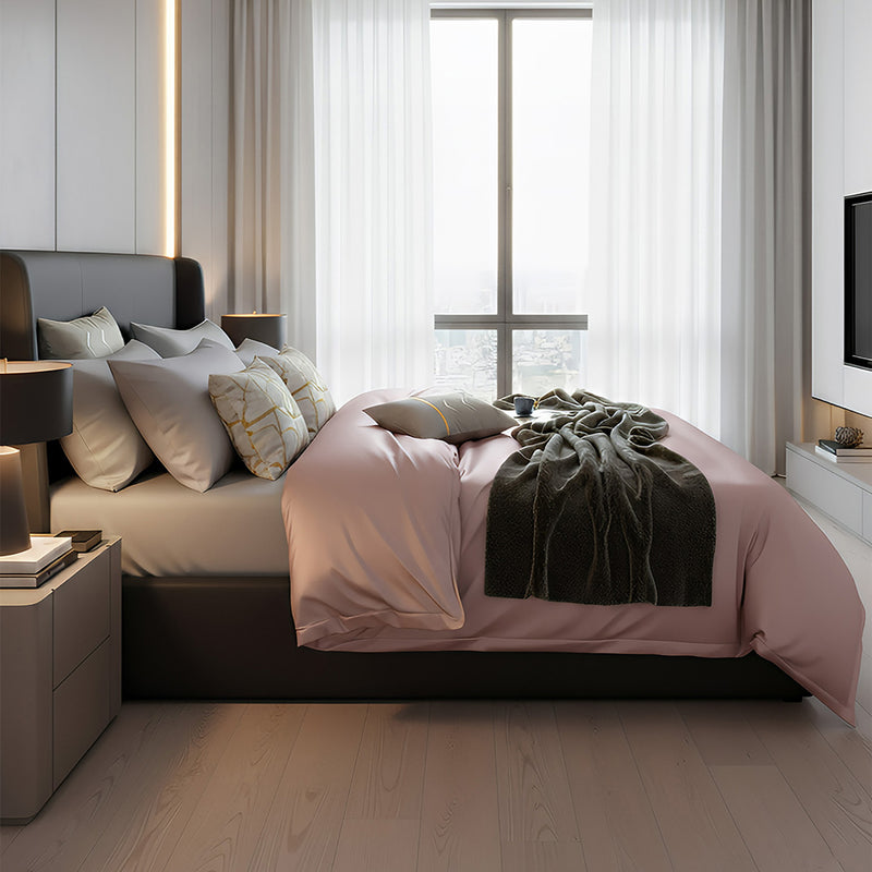 Anycozy Bed Sheet Pink Deep Grey Ultra Soft Luxury Egyptian Cotton Bedding Cover Queen Size 4 Pcs Bed Set