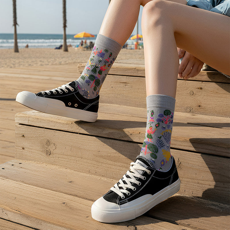Anyfootwear 5 Pairs Grey Size 5-9 Fashion Sock High-Quality Office Sports Business Long Sock Cotton Solid Colors Skateboard Knitted Casual