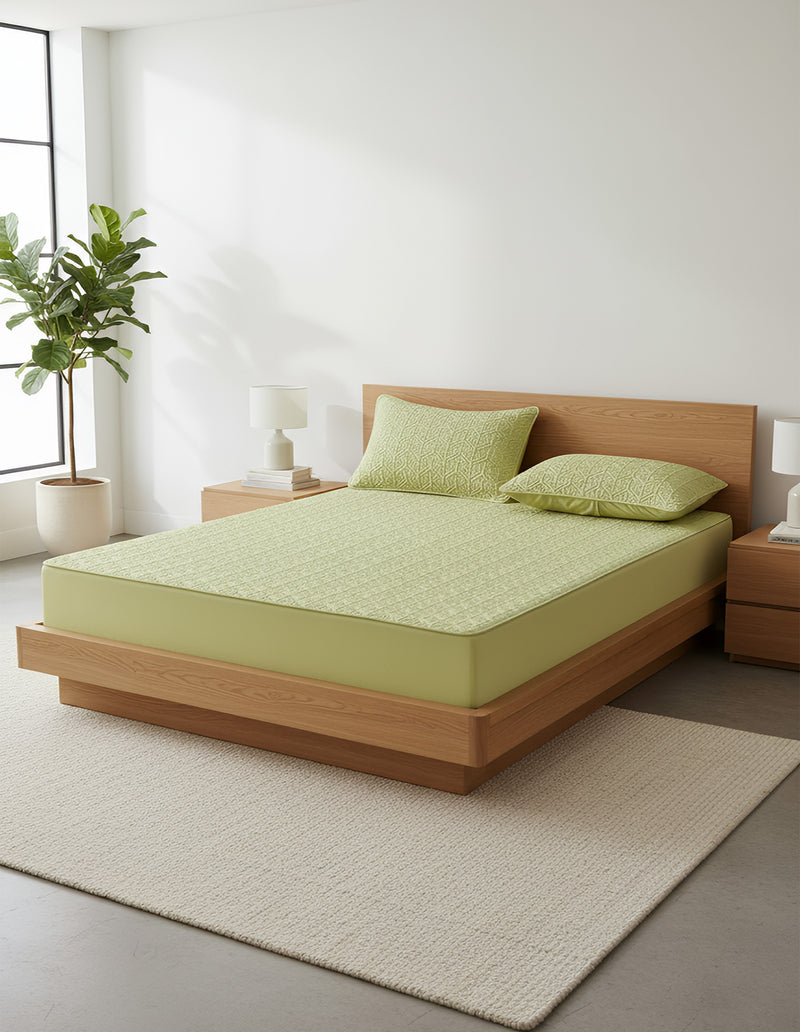 Anycozy Mattress Cover Green 180x200cm Pure Cotton Soft Quilted Bed Sheet Anti-bacterial Protector Cover