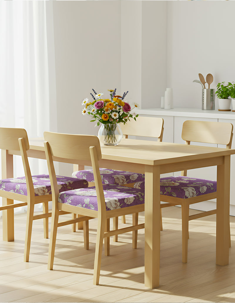 Anyseat Purple Floral Pattern Print Chair Cover – Stretch Washable Removable Seat Cover for Dining & Kitchen