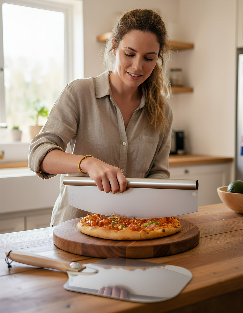 Anygleam 35.5x30.5cm Pizza Cutter and Shovel With Foldable Wooden Handle Bakeware Kitchen Tools No Oxidation