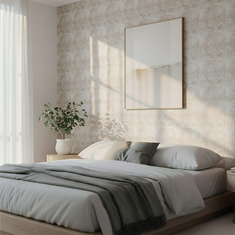 ANYHOUZ 10pcs Vinyl Floor Tile Off White Smudge Pattern Waterproof