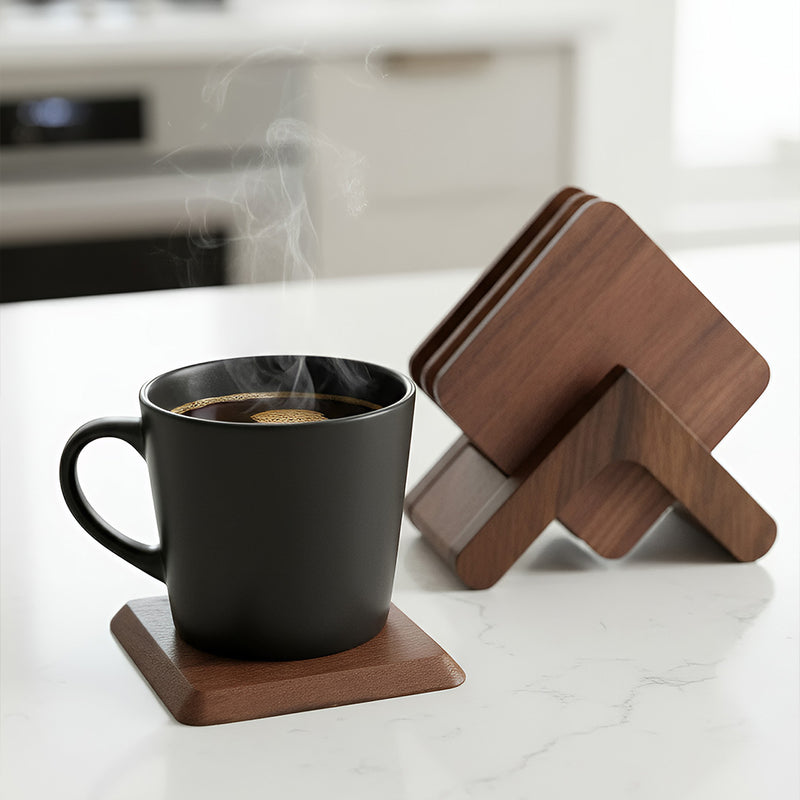 Anygleam Black Walnut 6pcs Wooden Coasters Cup Kitchen Tools Accessories