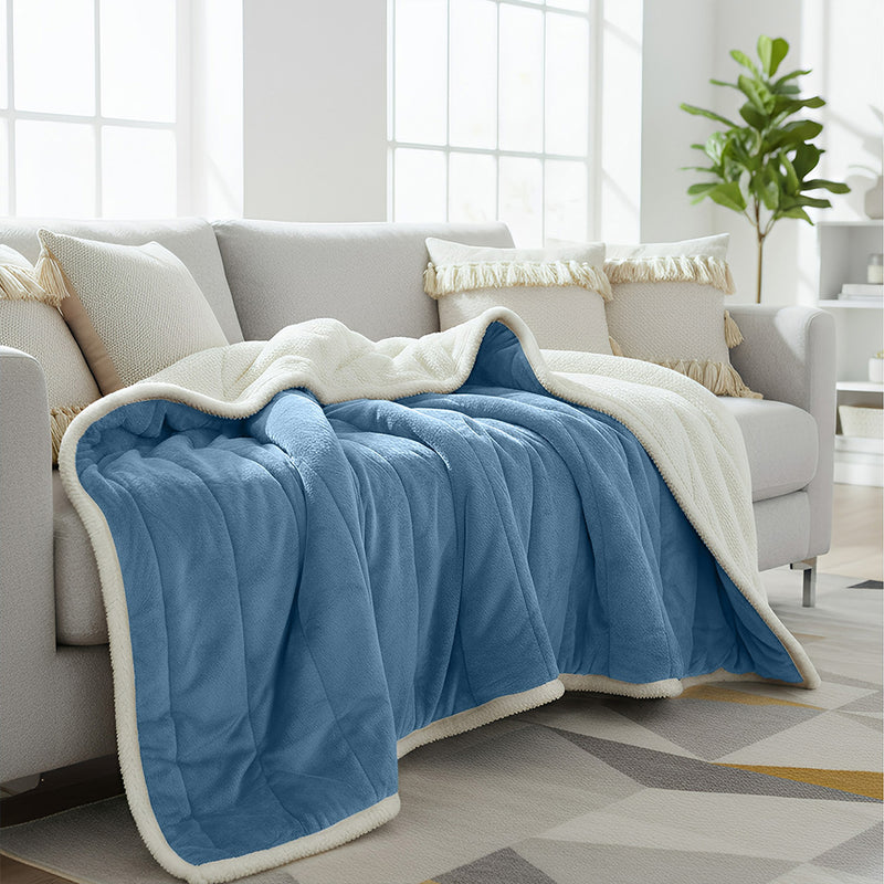 Anycozy Light Blue Coral Fleece Blanket Warm 3-Layer Flannel 180x200cm