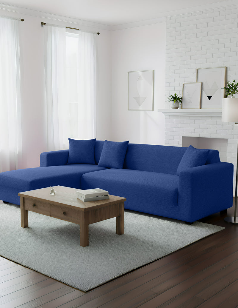 Anyhouz 4 Seater Sofa Cover Plain Royal Blue Style and Protection For Living Room Sofa Chair Elastic Stretchable Slipcover