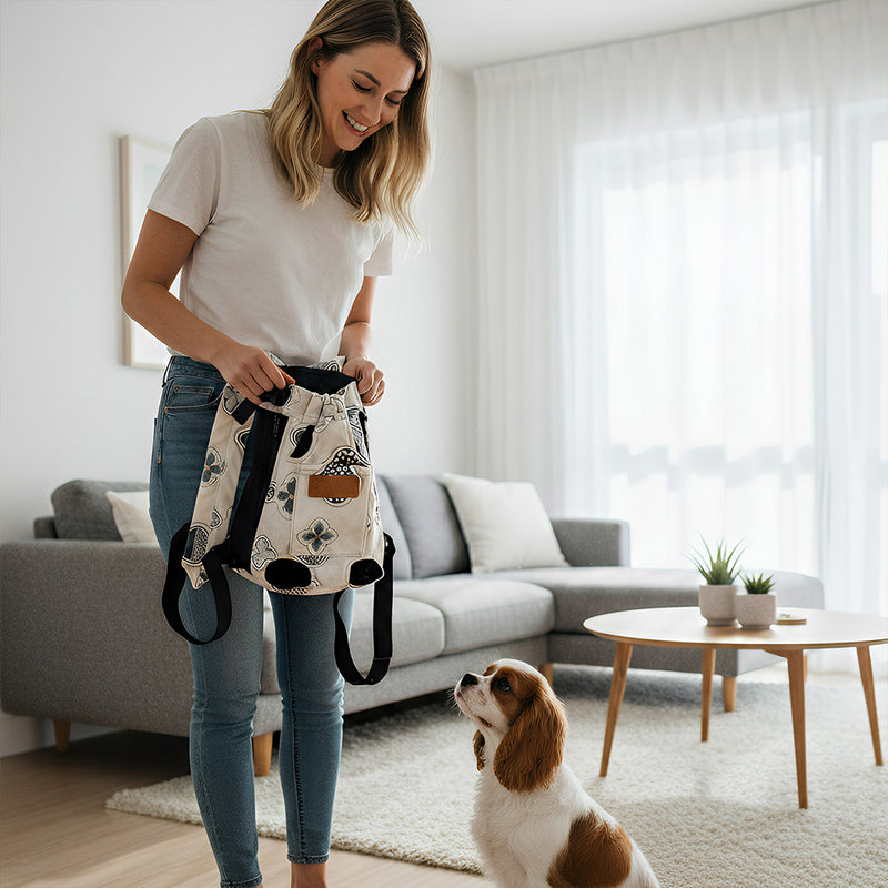 Anypet Small Gray Flower Print Denim Pet Carrier Backpack – Breathable Travel Bag with Pockets for Small Pets