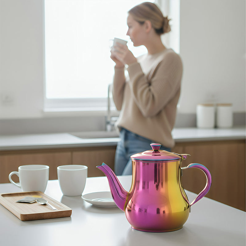Anygleam Pink Rainbow Stainless Steel Teapot with Filter – Multi-Purpose Kettle for Coffee, Tea, Oil & Seasonings