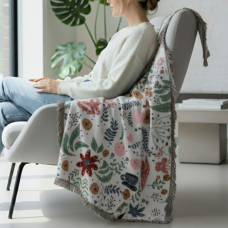 Anycozy Faux Cashmere Throw Blanket Forest Flower Pattern 180x340cm