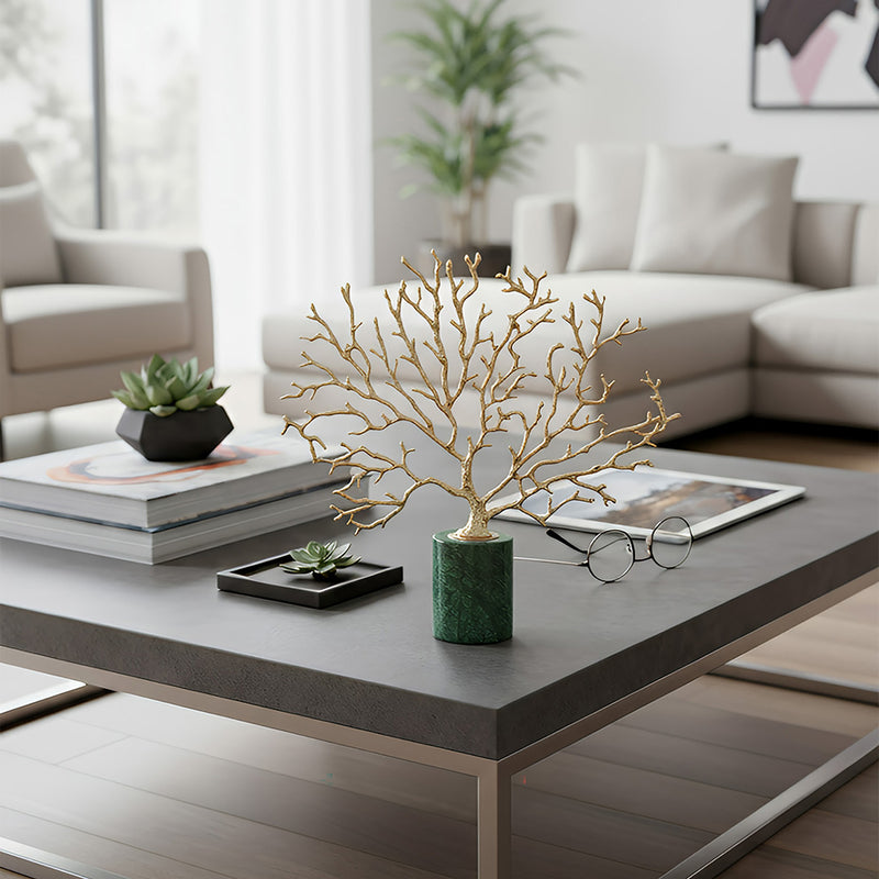 ANYHOUZ 25cm Tree Snowflake Tabletop Home Decor Modern Art Living Room Display House Decorative Crafts Metal Ornaments with Marble Base