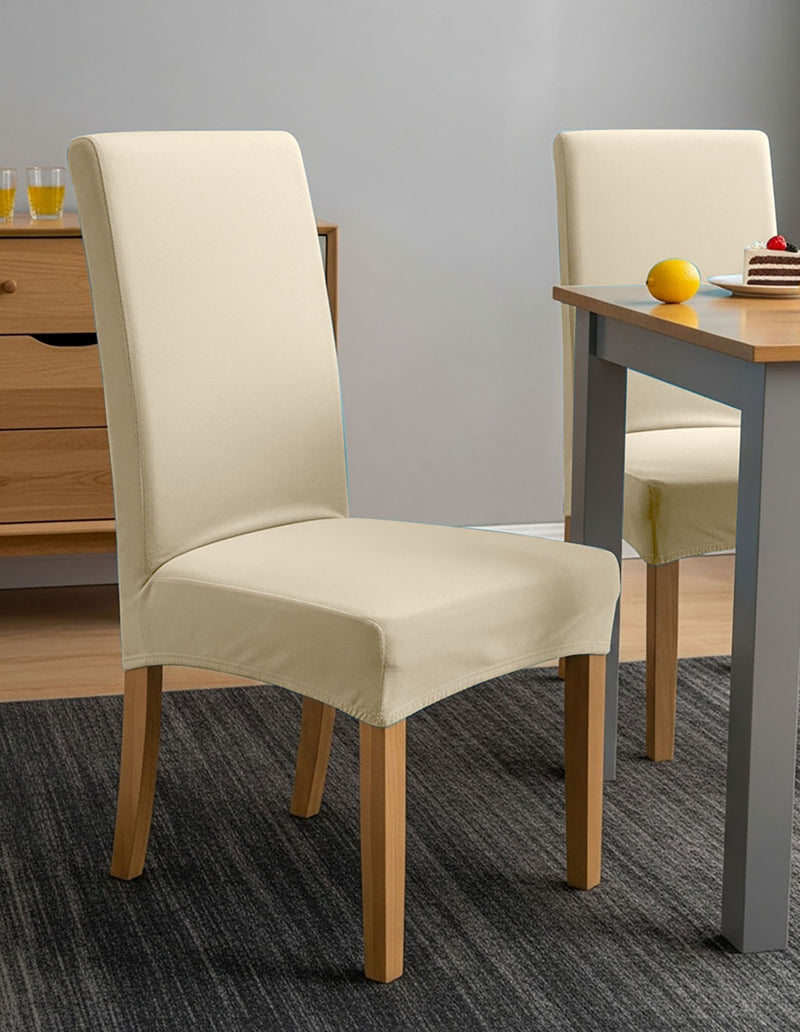 Anyseat Light Beige Velvet Dining Chair Cover – Plush Stretchable Slipcover for Kitchen & Dining Room Chairs
