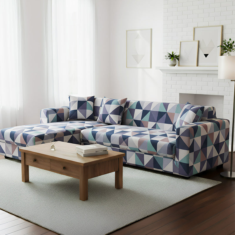 Anyseat 4-Seater Sofa Cover – Blue White Geometric Style Slipcover for Living Room Chair Protection