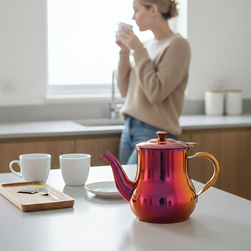 Anygleam Red Rainbow Stainless Steel Teapot with Filter – Multi-Purpose Kettle for Coffee, Tea, Oil & Seasonings