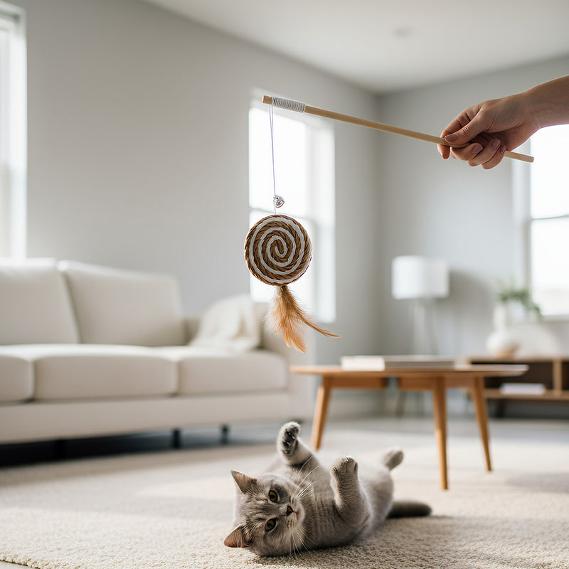 Anypet Pet Toys Catcher Stick Wood Cat Toy Interactive Accessories