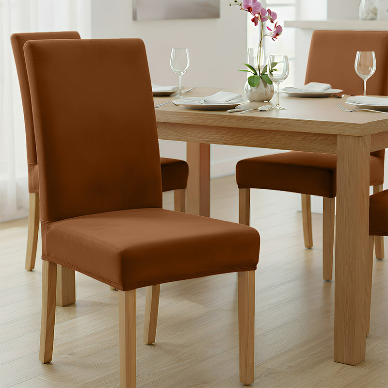 Anyseat Camel Velvet Dining Chair Cover – Plush Stretchable Slipcover for Kitchen & Dining Room Chairs