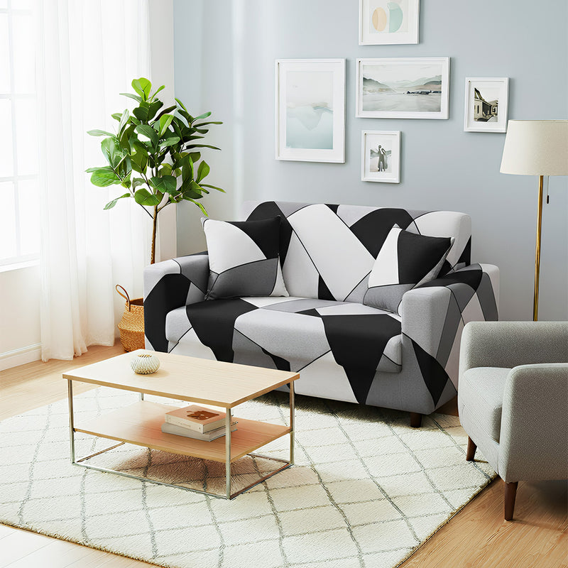 Anyseat 2-Seater Sofa Cover – Black White Geometric Style Slipcover for Living Room Chair Protection