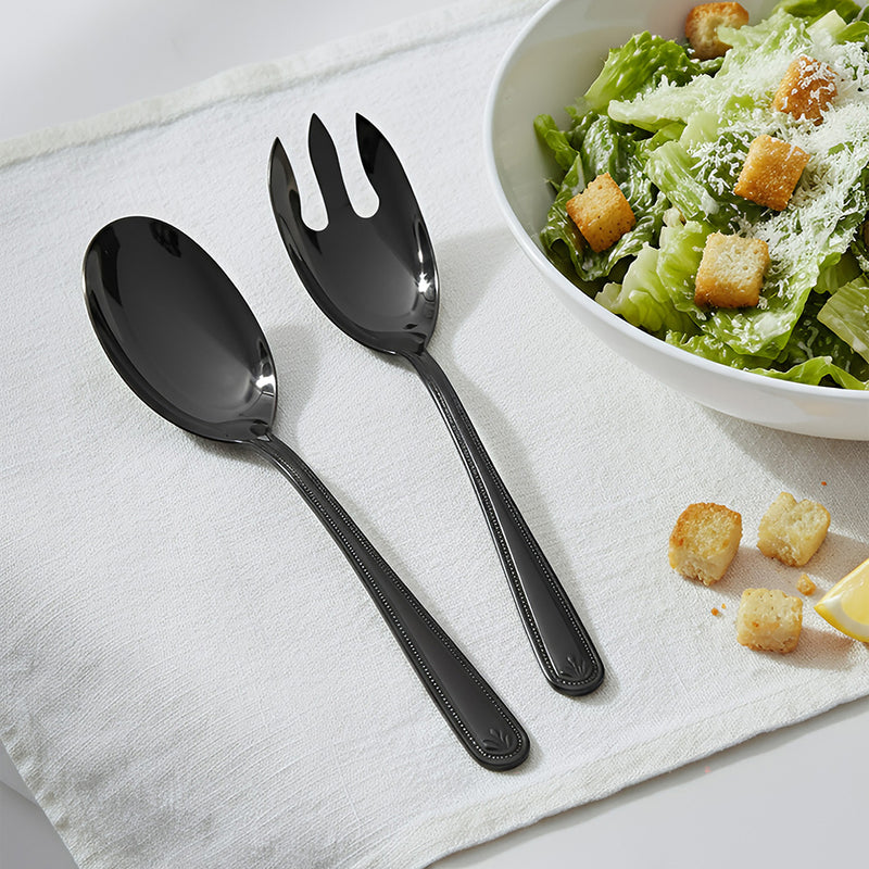Anygleam Black Giant Spoon & Fork Set – 2-Piece Stainless Steel