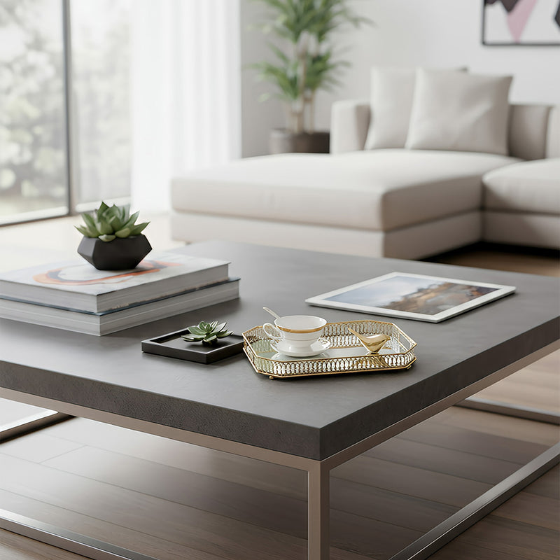 ANYHOUZ 35cm Gold Rectangle Glass Mirror Base Metal Vanity Food Serving Organisr Jewelry Cosmetics Storage Tray with Handle