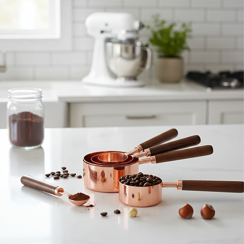 Anygleam Rosegold Brown 8pcs Wooden Measuring Cup  Kitchen Tools Accessories