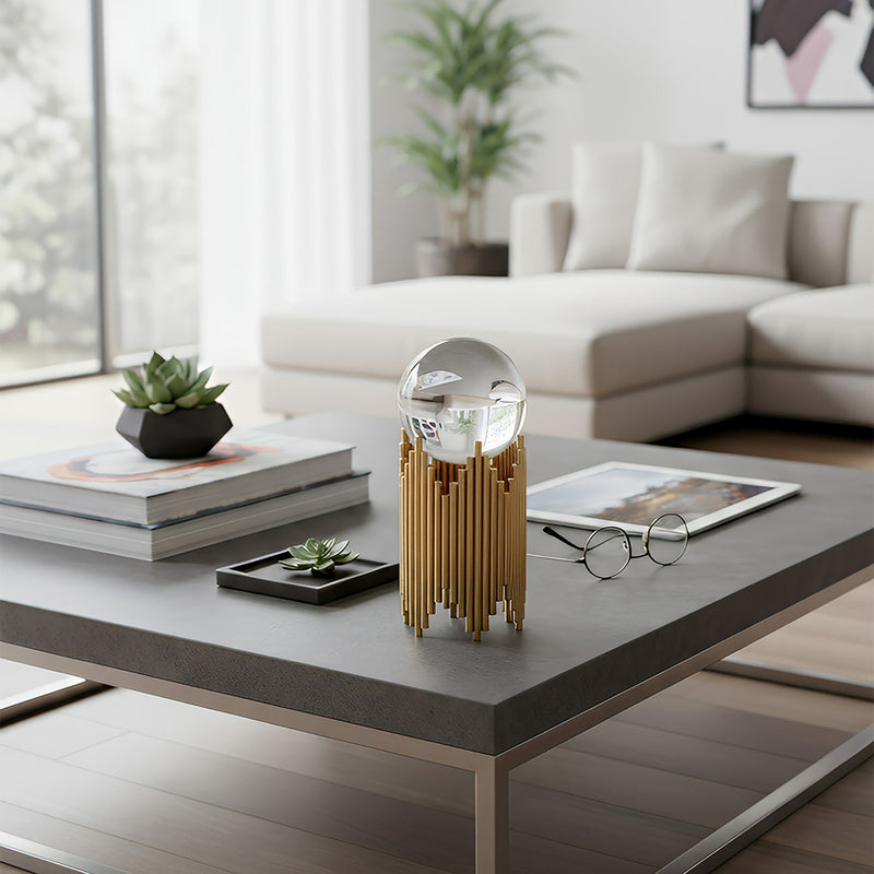 ANYHOUZ 16cm Luxury Gold Metal Crystal Ball Tabletop Home Decor Modern Art Living Room Display House Decorative Crafts Metal Ornaments