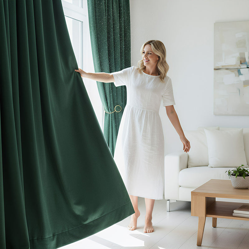 Anydrape Curtain 100cm Dark Green Modern Blackout Curtains for Living Room Bedroom Window Treatments Sound Proof Curtains Drapes