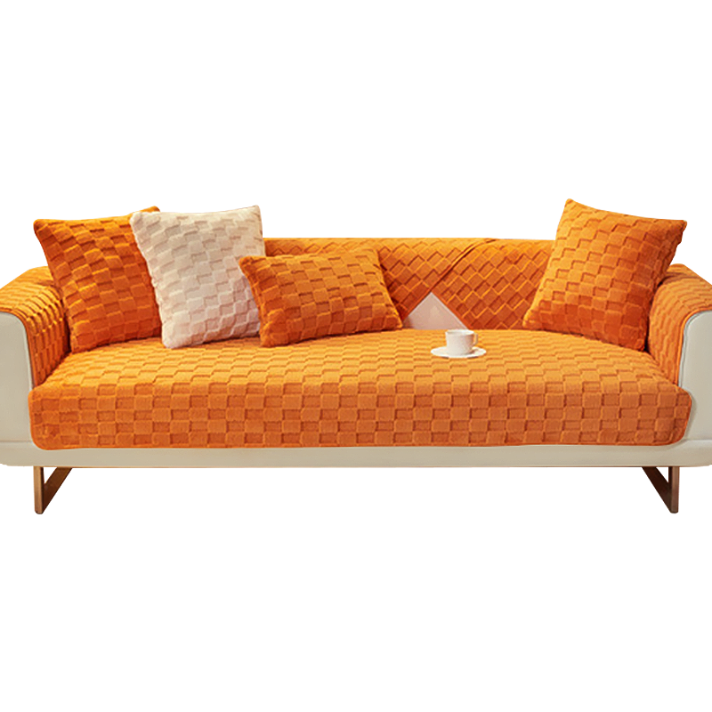 Anyseat Sofa Towel Super Soft Orange Velvet Plush Non-slip Sectional Sofa Covers for Living Room Thick L-shape Couch Covers