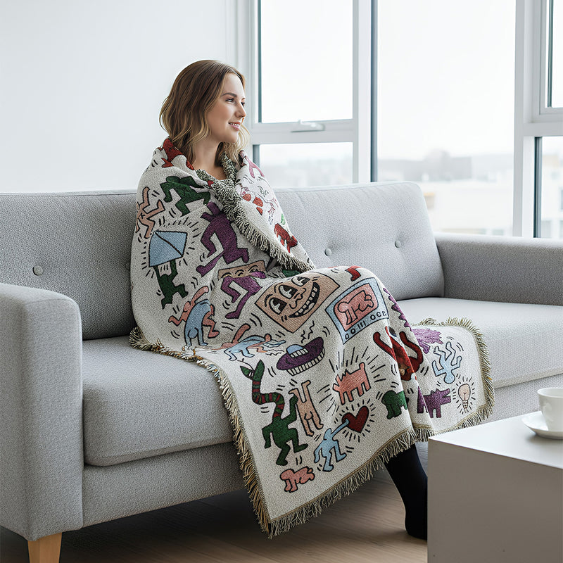 Anycozy Jacquard Jigsaw Throw Blanket Sofa Bed Cover Tapestry