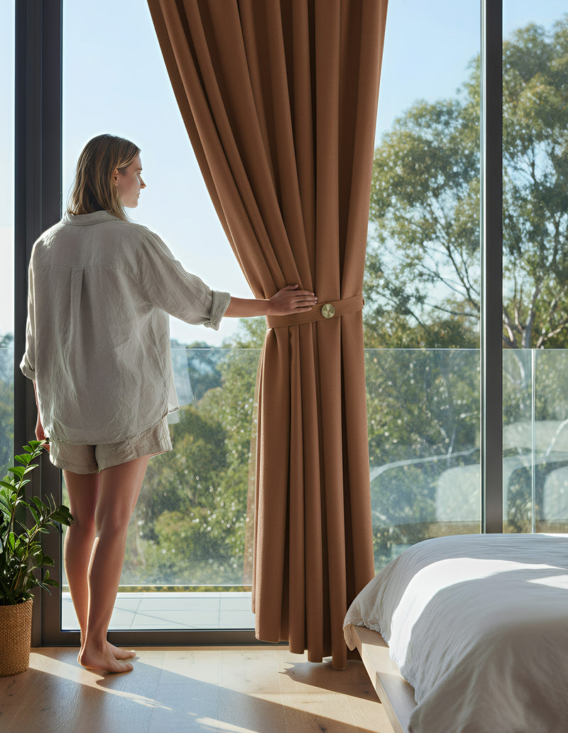 Anydrape 100cm Chocolate High Quality Modern Wool Velvet Blackout Curtains for Living Room Bedroom Dining Luxury Window Drape