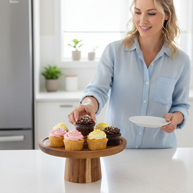 Anygleam Natural Wood Wooden Cake Stand Food Kitchen Tableware